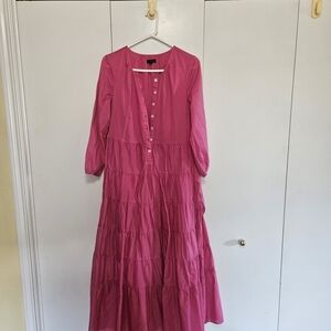 Hot Pink Tiered Skirt Midi Dress